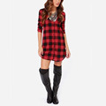Fashion Women Dress Classic Plaid Tunic Dress Turn Down Collar Long Sleeve Sweet Dress Lolita Dress