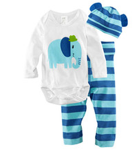 2016 baby Long Sleeve Cotton Infant cartoon animal newborn baby clothing rompers + hat + pants clothing set 3 pieces