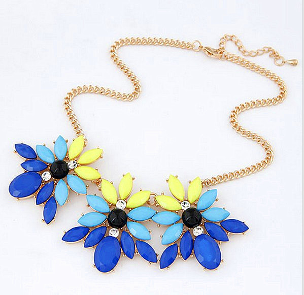  new design summer fashion cute elegant flower rhinestone gem necklace choker jewelry for women statement