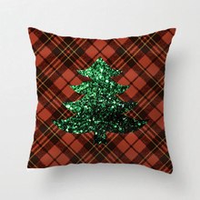 Red Tartan Christmas Tree Green Sparkles Pldesign Throw Pillow Case Decorative Cushion Cover Pillowcase Customize Gift For Sofa