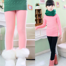 New Arrive 2014 High Quality Baby Girl Winter Leggings 100% Cotton Warm Fur Kids Girls Long Pants 3-11 Age Children Trousers