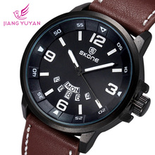 Nueva llegada 2015 marca de lujo reloj de cuero hombres reloj luminoso fecha calendario japón movimiento de cuarzo reloj