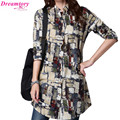Blouse feminina 2016 linen big dress shirt female ladies Long Sleeve Casual Blouse Plus Size women