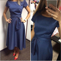 2016 Hot Sale Casual A Line Dot Women Popular Dress Short Sleeve O Neck Knee Length