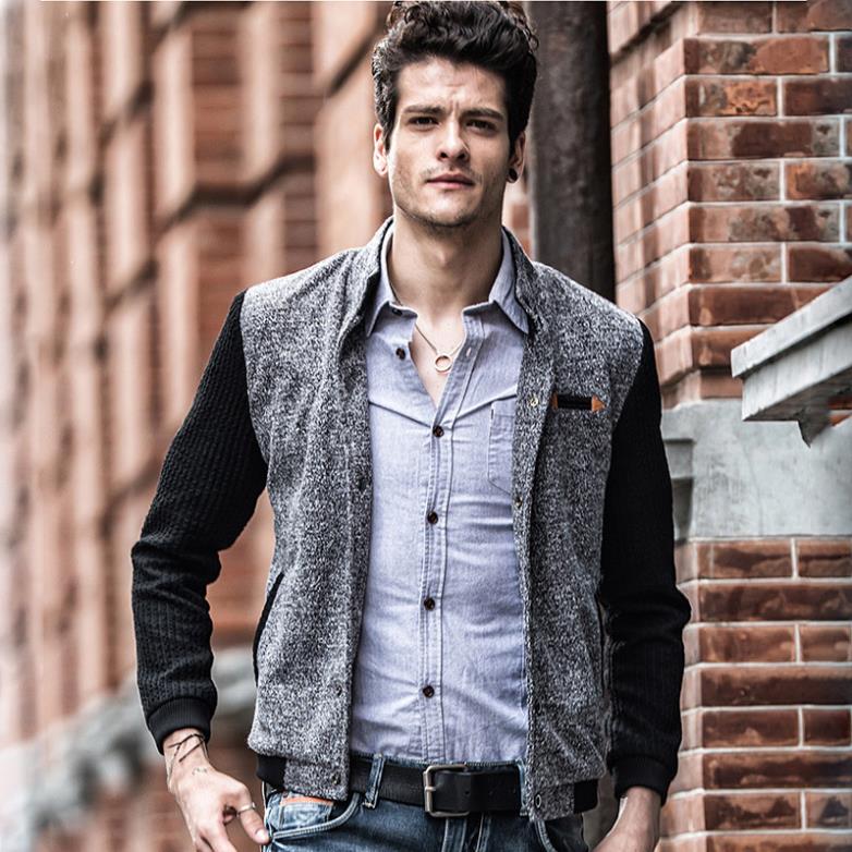 2014 New Style Autumn Winter Good Quality Pure Polyester Fashion City Handsome Patchwork Male Casual Jacket