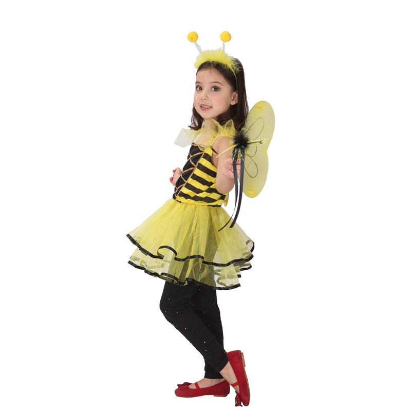 Girls Honey Bee Dress Insect Cosplay Wings Girls Honey Bee Dress Insect Cosplay Wings