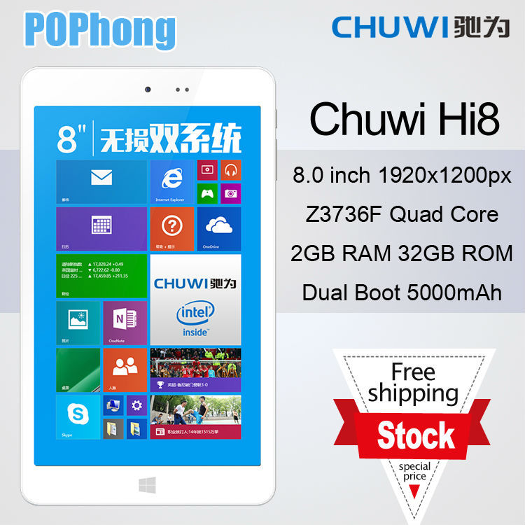 original Chuwi Hi8 Dual Boot OS Tablet PC Z3736F Quad Core 2GB 32GB 8 inch 1920x1200