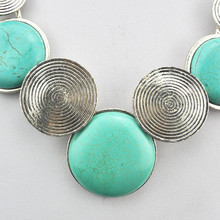 N67 Green Turquoise Stone Natural Stone Necklace Pendant Jewlery Women Vintage Look Tibet Alloy free shipping