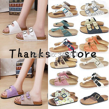 HOT SALE!2014 new summer leather cork birken stock with flat for beach sandals for women and men Free shipping
