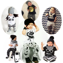 2016 New summer baby boy clothes set cotton Fashion letters printed T-shirt+pants 2pcs baby boys clothing set infant 2pcs suit
