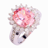 New Fashion Flower Cluster Design Romantic Pink Topaz 925 Silver Ring Size 6 7 8 9 10 Wholesale Free Shipping For Women Jewelry