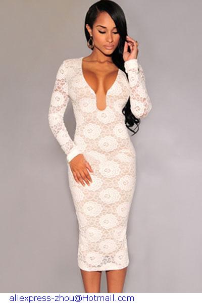 Return policy details (The fourth picture Have a Size Form) Women Clothing Long Sleeve Dresses O-Neck Lace Dress Dinner Party Midi Dresses Style: Commuter Combination: single piece Sleeve: long sleeve Collar type: round neck Skirt type: A-line dresses pattern: plain Popular elements / craft: hollow, zipper, lace Fabric: lace Color classification: white, black, red.