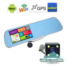 2015 New 5.0 inch Car DVR GPS Wifi Car Mirror Camera Android Full HD 1080P Dual Lens Car Camera Rearview Mirror Video Recorder