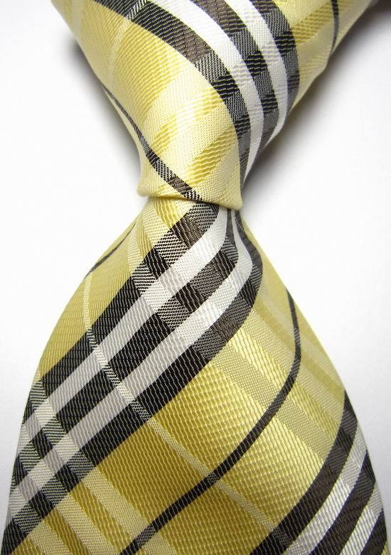 NT0429 Yellow Black Plaid Man s Smooth Jacquard Woven Silk Polyester Fashion Tie Classic Business Party