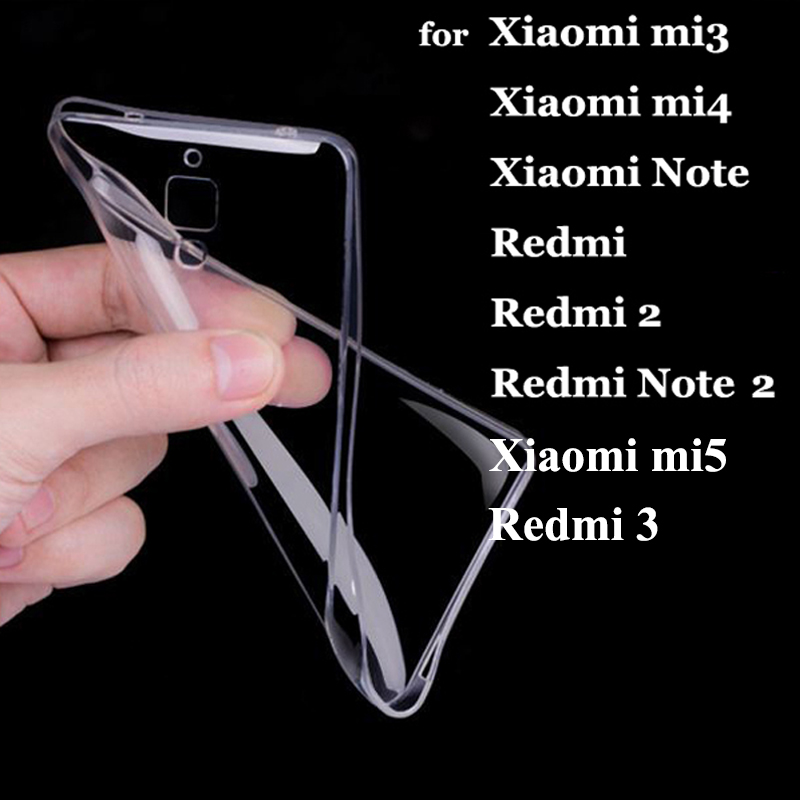 Ultra Thin Transparent Clear Soft Rubber silicon TPU Coque For Xiaomi mi4 mi3 Redmi 2 2S