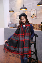 2015 za Scarf Women scarf Tartan scarves Tartan Plaid Scarf Beige Cozy Checked Blanket Oversized Wrap Shawl