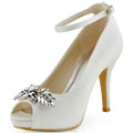 Women Shoes HP1544I White Ivory Peep Toe Bridal Party Prom Pumps Buckle Leaves Platform Lady Satin