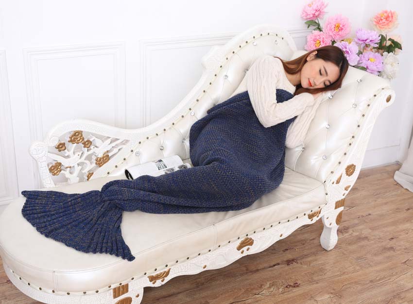 190*80cm Soft Knitted Cotton Blanket on Bed Solid Color Throw Blanket Sofa Warm Mermaid Blanket For Travel/Decorative/Bedding