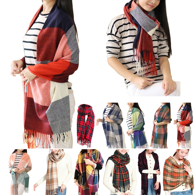 2016 Women Fashionable Winter Warm Plaid Scarf Ladies Long Wrap Shawl font b Tartan b font