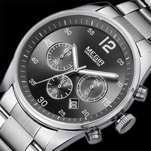 MEGIR Watches Men Top Brand Military Clock Chronograph Function Men Staniless Steel Luxury Watches Men Quartz