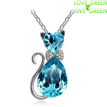 Free Shipping 2013 NEW ARRIVAL factory jewelry Austrian crystal Cat 18K GP Pendant Chain Necklace fashion jewelry 4575 SILVER