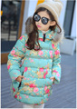 2016 New children winter clothing Baby Girls long Coats Thick Jacket Cotton Padded Printed Windproof