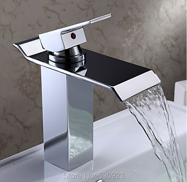 Newly Modern Simple Bathroom Waterfall Widespread Basin Sink Faucet Chrome Polish Single Handle Single Hole Mixer Tap Deck Mount