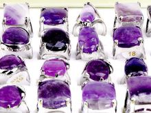 10pcs Silver Faux Purple Big Gem Stone Rings