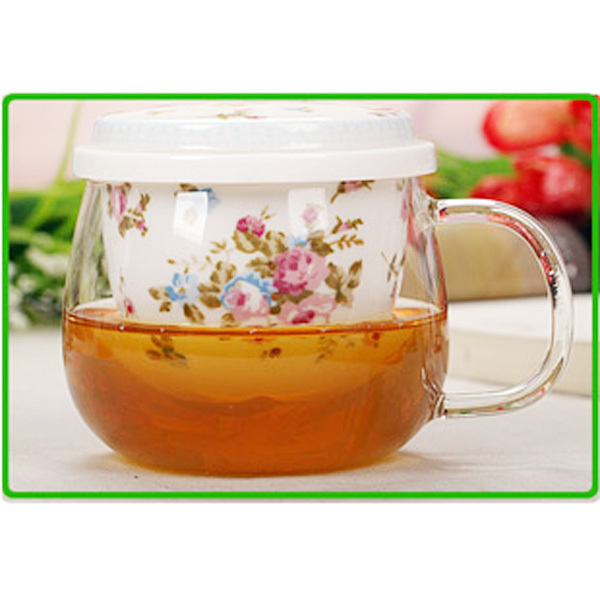 wholesale cup Flower tea cup glass ceramic piece set with lid cup glass mug grace tea