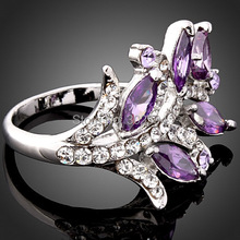 Amethyst hot Crystal wholesale cute lovely 925 sterling silver women Wedding ring high quality fashion classic