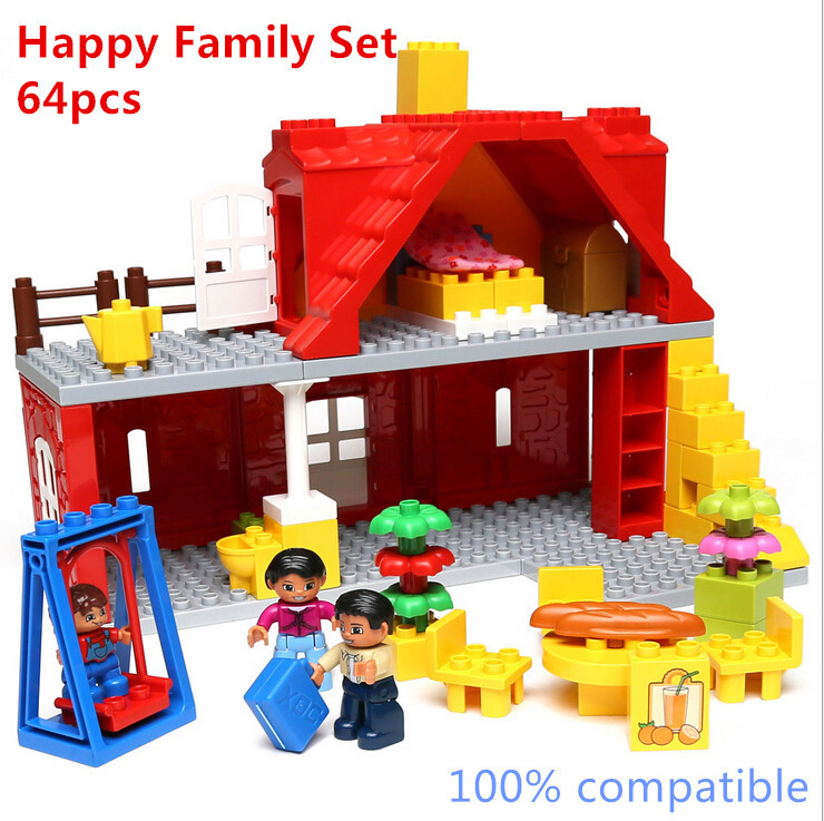 64pcs Big Building Blocks Happy Family Blocks Set Compatible with L*go Duplo Quality ABS Baby Toys Gift Educational Toys