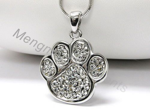 animal print paw charm pendant crystal necklaces with copper snake chain 5colors dog cat paw design