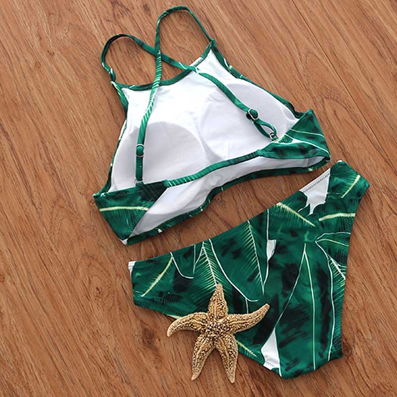 2016-Sexy-High-Neck-Bikini-Swimwear-Women-Swimsuit-Brazilian-Bikini-Set-Green-Print-Halter-Top-Backless