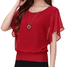Summer Women Blouse High Quality Chiffon Soft Stretchy Fabric Plus Size XS-4XL Ruffle Batwing Short Sleeve Casual Shirt