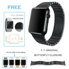 URVOI link bracelet for apple watch band stainless steel strap with 1:1 original butterfly clasp space black&silver generation 3
