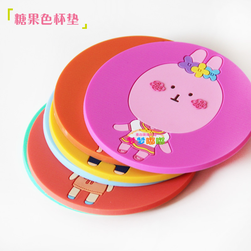 Lovely candy color heat insulation cup pad burn proof mat bowls cartoon round silicone