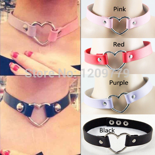 Collar de Cuero Punk Rock Joyería Botón Dulce corazón 100% Collar de Gargantilla de Cuero