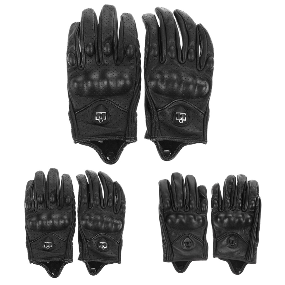 Men Motorcycle Gloves Outdoor Sports Full Finger Motorcycle Riding Protective Armor Black Short Leather Gloves Free Shipping
