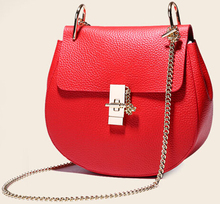 Women’s summer gold buckle genuine pig leather saddle bag drew chain bag coin purse