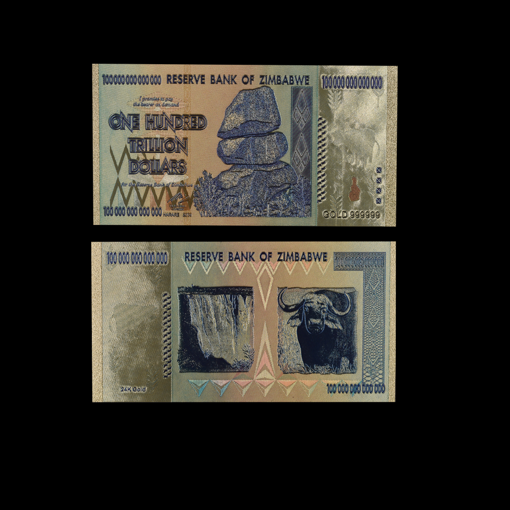 Festival Gifts 24k 999.9 Gold Foil Zimbabwe Gold Gold Banknote 100pcs In Box