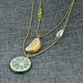 XQ Free shipping 2015 The new BJ Peas double chain necklace lemon necklace summer Dearl necklace