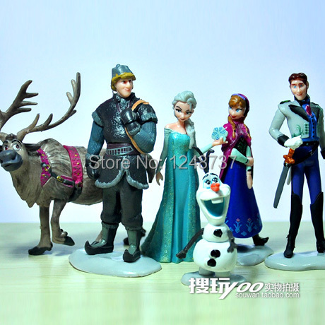 6 pcs/set Frozen Dolls, Anna Elsa Hans Kristoff Sven Olaf figure, toys for kids, girls dolls