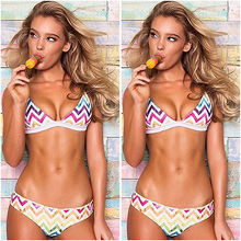 Hot Sexy Womens Knit Bikini Set Push-up Padded Bra Lace Floral Swimsuit Swimwear