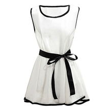 New Hot Summer Chiffon Blouses Elegant Women Slim Fit White Shirts Blusas Mujer Casual Sleeveless Tops With Belt
