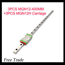 3 pcs/lot Kossel Mini MGN12 12mm miniature linear rail slide = 3pcs 12mm L- 400mm rail+3pcs MGN12H carriage for X Y Z axis
