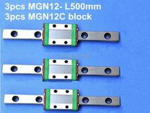 3pcs 12mm linear rail guide MGN12- L500mm with 3pcs mini MGN12C linear block