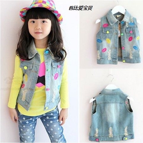 Denim Vest For Girls Korean Autumn Kids Girl Vest Baby Infant Children Cowboy Vest Cotton Vest Waistcoat Jacket Girls Denim Vest