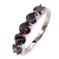 New Fashion Mysterious Jewelry Round Cut Rainbow Topaz 925 Silver Ring Gift For Women Size 6 7 8 9 10 Free Shipping Wholesale