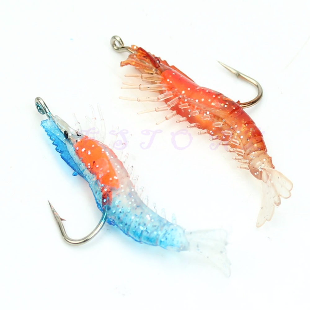 M89 Free Shipping Hot Selling 2 Colors Fish Bait Soft Silicone Prawn Shrimp Fishing Lure With Hook