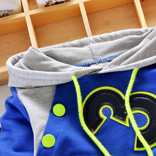 2015 Spring Fashion Letter Print Baby Boy Clothes Sport Children Clothing Set With Drawstring and Hood